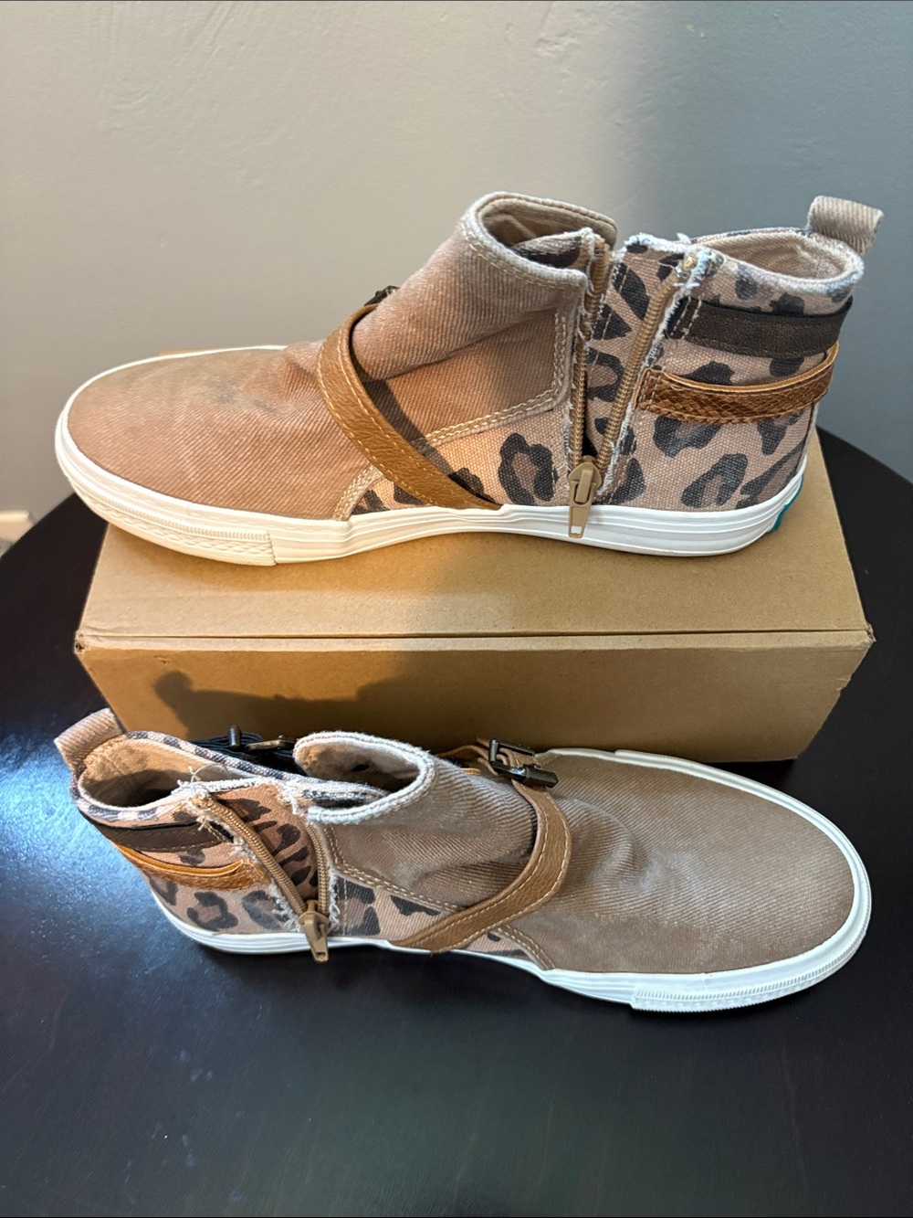 Women’s Tan Canvas High-Top Sneakers with Buckle Strap - Picture 3 of 4